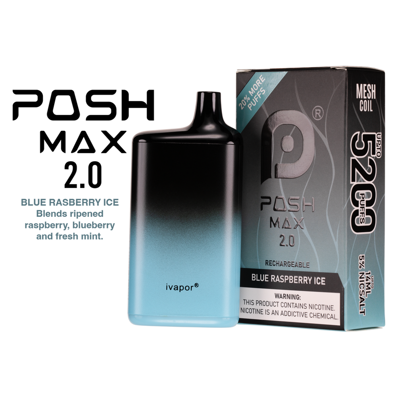 Posh Max 2.0 Blue Raspberry Ice Disposable Vape